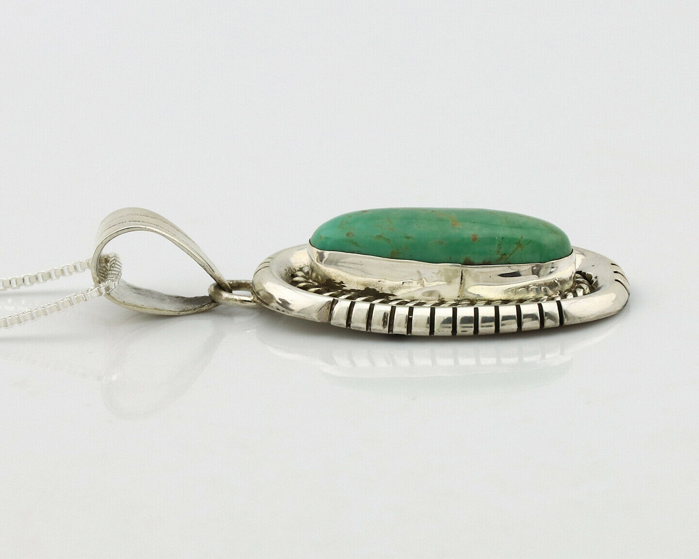 Navajo Necklace .925 Silver Green Turquoise Signed AE C.1980's