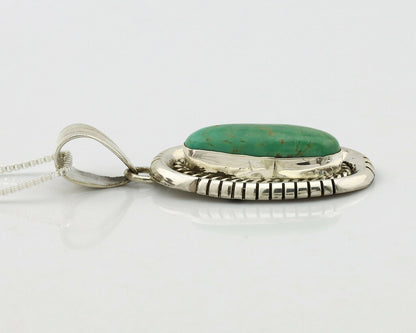 Navajo Necklace .925 Silver Green Turquoise Signed AE C.1980's