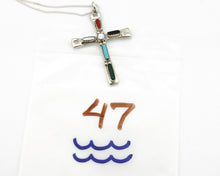 Zuni Handmade Cross Necklace 925 Silver Natural Gemstone Signed C. IULE C.80's