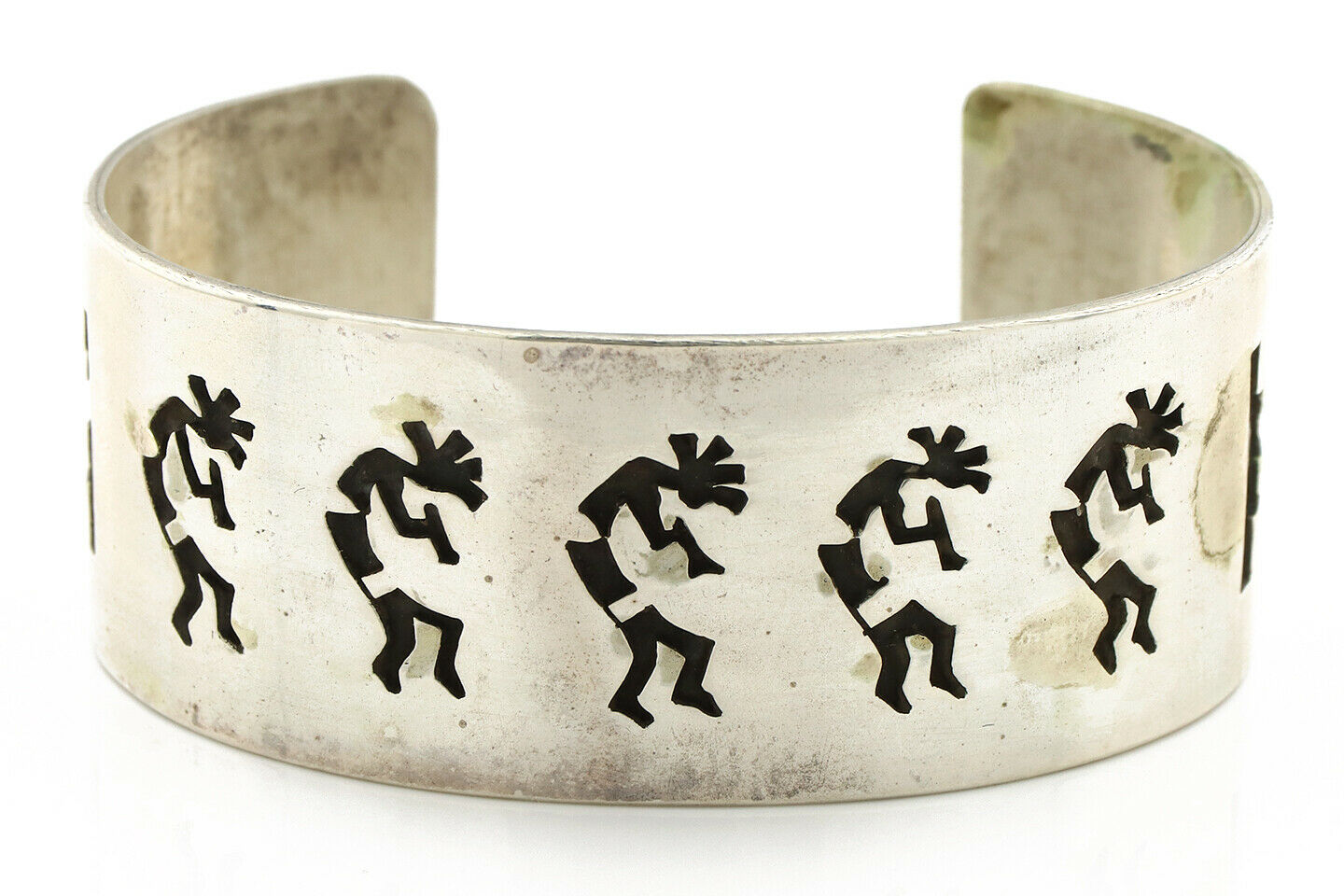 Navajo Bracelet .925 Silver Overlay Kokopelli Signed Artist JB C.80's