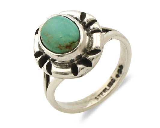 Navajo Ring .925 Silver Kingman Turquoise Artist Signed Gecko C.90's