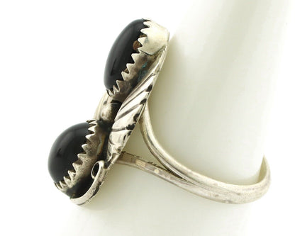 Navajo Ring 925 Silver Natural Mined Onyx Artist Signed T Thomas C.80's