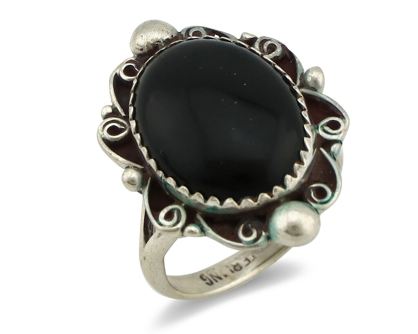 Navajo Ring 925 Silver Natural Mined Onyx Artist Signed BDLE C.80's