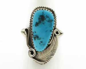 Navajo Ring 925 Silver Sleeping Beauty Turquoise Artist Signed Morris C.80's