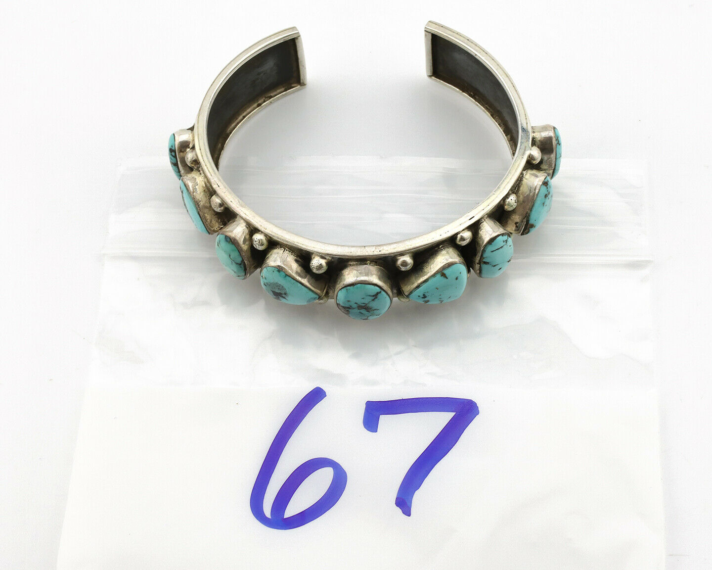 Navajo Bracelet .925 Silver Nevada Blue Turquoise Artist Signed DC 80's