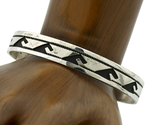 Navajo Bracelet .925 Silver Handmade Overlay Style Signed Tommy Billy Cuff C80s
