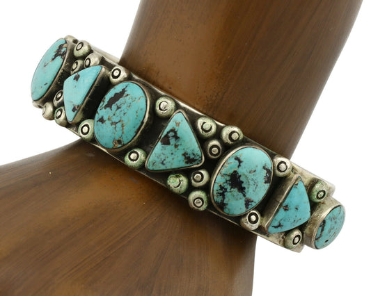 Navajo Bracelet .925 Silver Blue Nevada Turquoise Artist Signed CR 80's