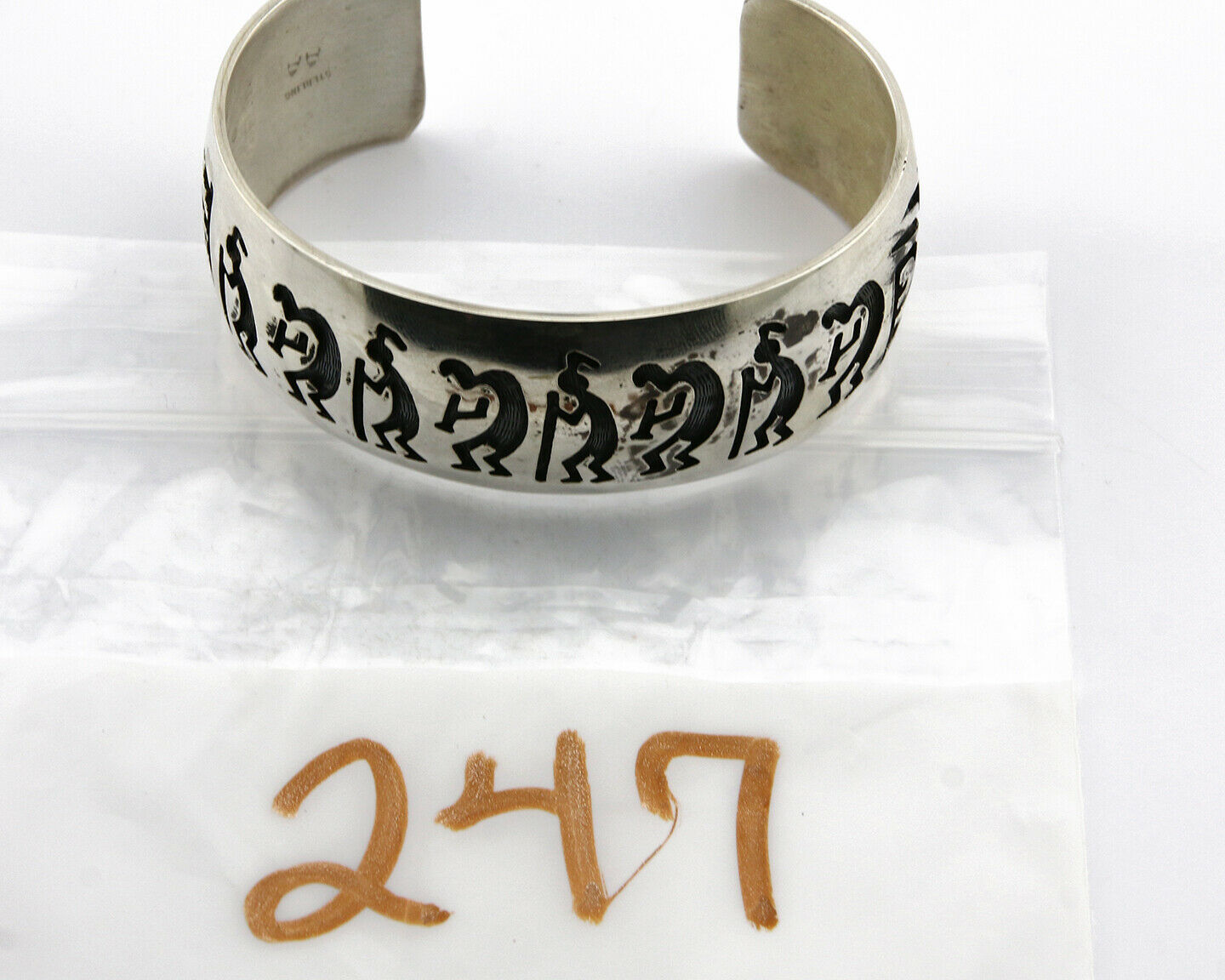 Hopi Bracelet .925 Silver Signed Ted Wadsworth Pictograph Overlay C.80's