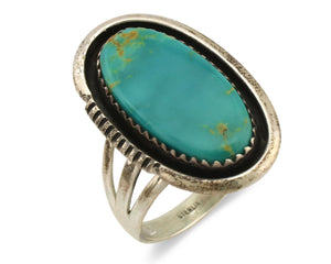 Navajo Ring .925 Silver Kingman Turquoise Native American Artist C.1980's