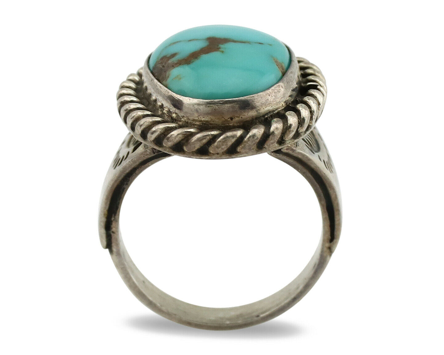 Navajo Ring .925 Silver Kingman Turquoise Artist Signed Sun C.1980's