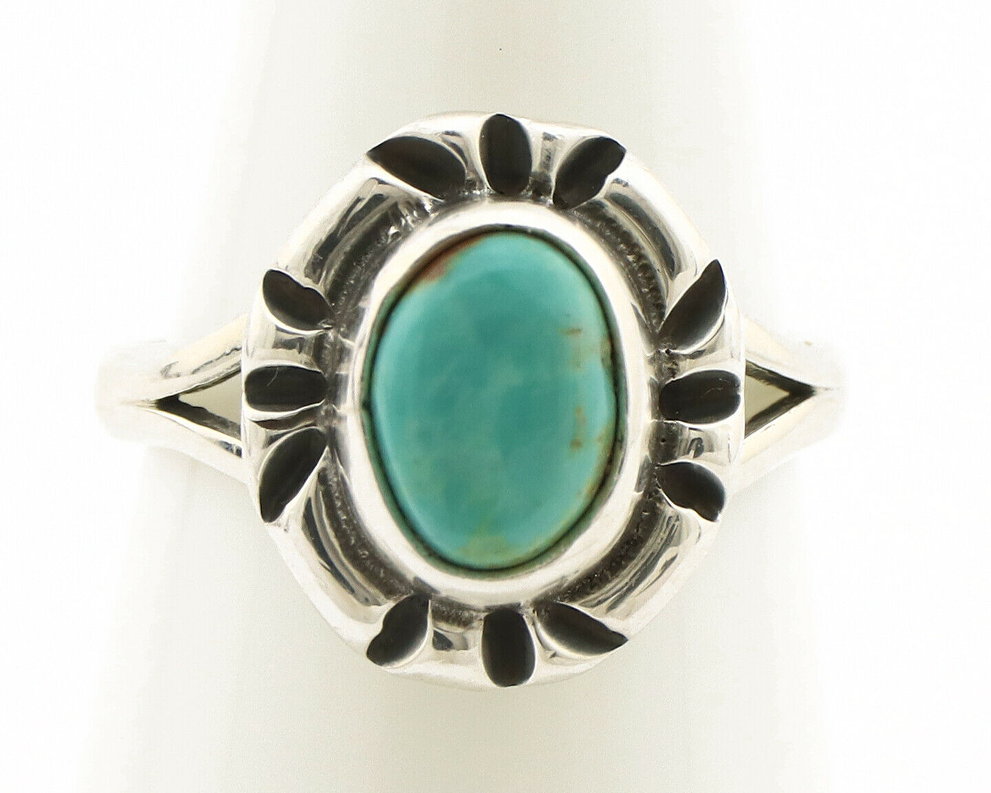 Navajo Ring .925 Silver Kingman Turquoise Artist Signed Gecko C.90's