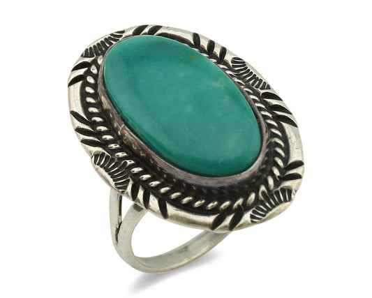 Navajo Ring .925 Silver Nevada Turquoise Native American Artist C.1980's
