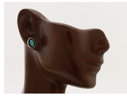 Zuni Earrings 925 Silver Sleeping Beauty Turquoise Native American Artist C.80's