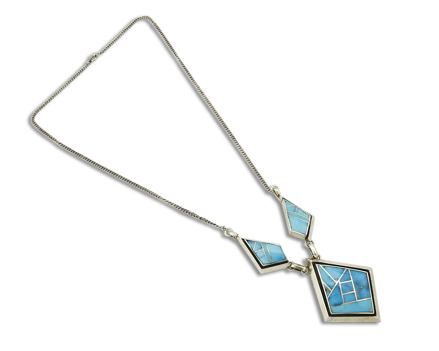Women's Navajo Inlaid Necklace .925 Silver Morenci Turquoise