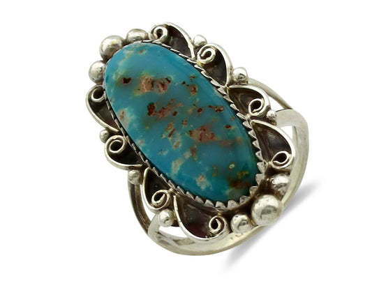 Navajo Ring .925 Silver Blue Nevada Turquoise Signed TALHAT C.80's