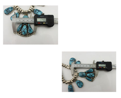 Navajo Necklace 925 Silver Blue Spiderweb Turquoise Signed CD C.80's