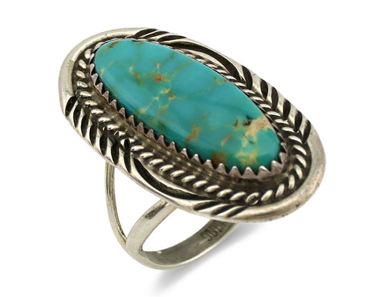 Navajo Ring .925 Silver Nevada Turquoise Native American Artist C.1980's