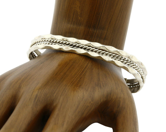 Women's Navajo Bracelet .925 Silver Hand Stamped Signed TAHE C.1980's