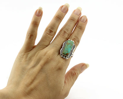 Navajo Ring .925 Silver Natural Aqua Turquoise Signed Apache C.80's