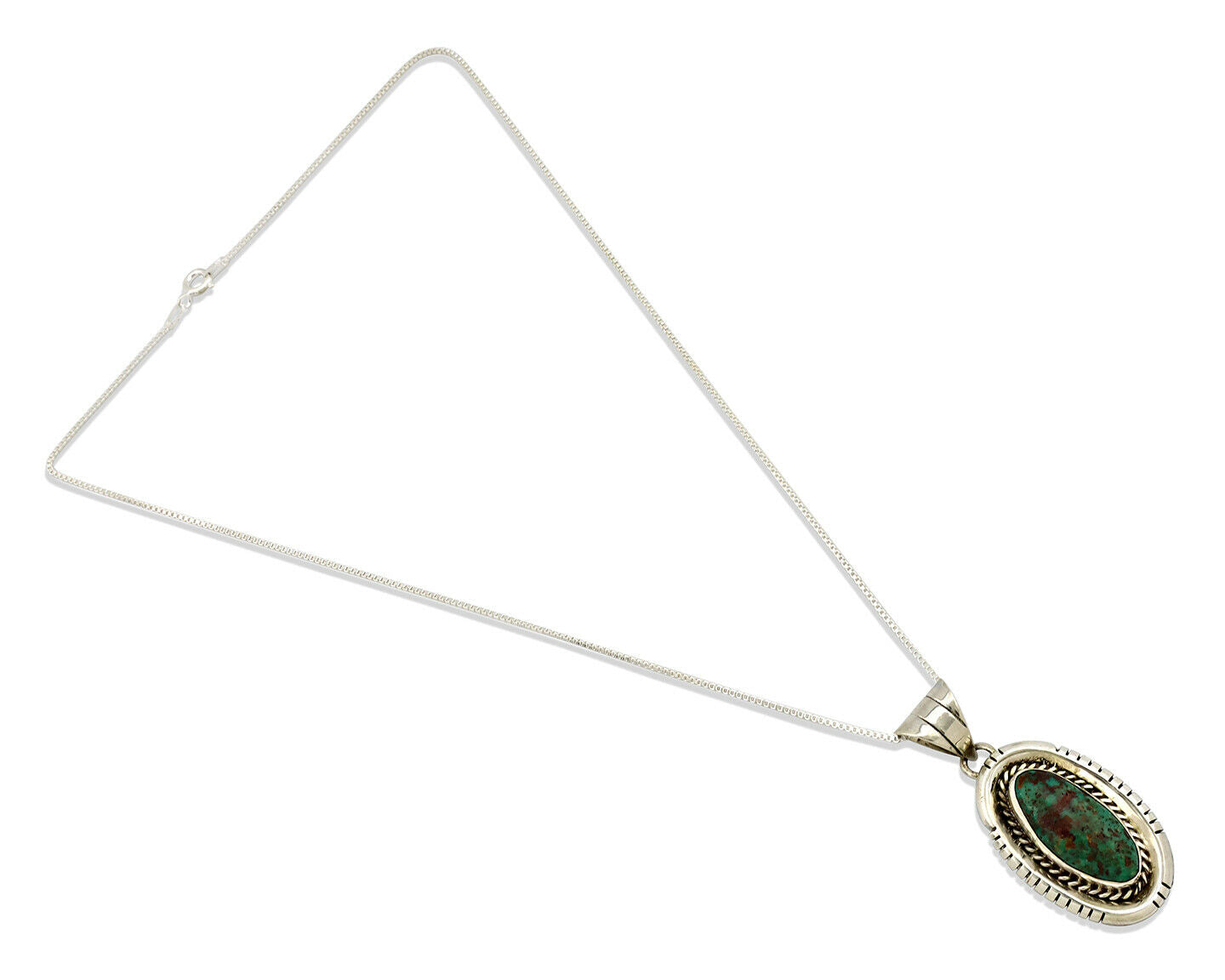 Navajo Necklace .925 Silver Green Turquoise Signed AE C.1980's