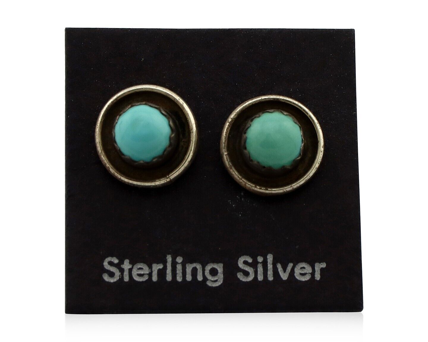 Zuni Earrings 925 Silver Sleeping Beauty Turquoise Native American Artist C.80's