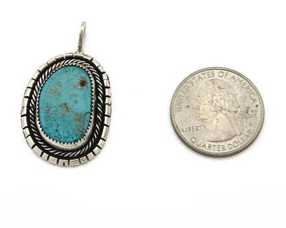 Navajo Pendant .925 Silver Kingman Turquoise Signed Artist Tom Willeto C.80's