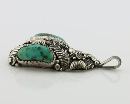 Navajo Pendant 925 Silver Natural Mined High Grade Turquoise Signed Tom Willeto