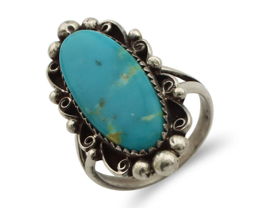 Navajo Ring .925 Silver Blue Gem Turquoise Artist Signed Billy Eagle C.80's