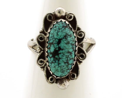 Navajo Ring .925 Silver Spiderweb Turquoise Artist Signed TALHAT C.80's
