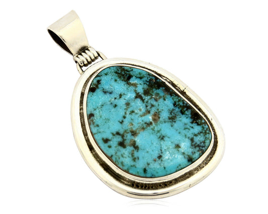 Navajo Pendant .925 Silver Turquoise Mountain Signed Native C.80's