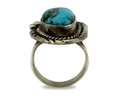 Navajo Ring .925 Silver Morenci Turquoise Native American Artist C.80's