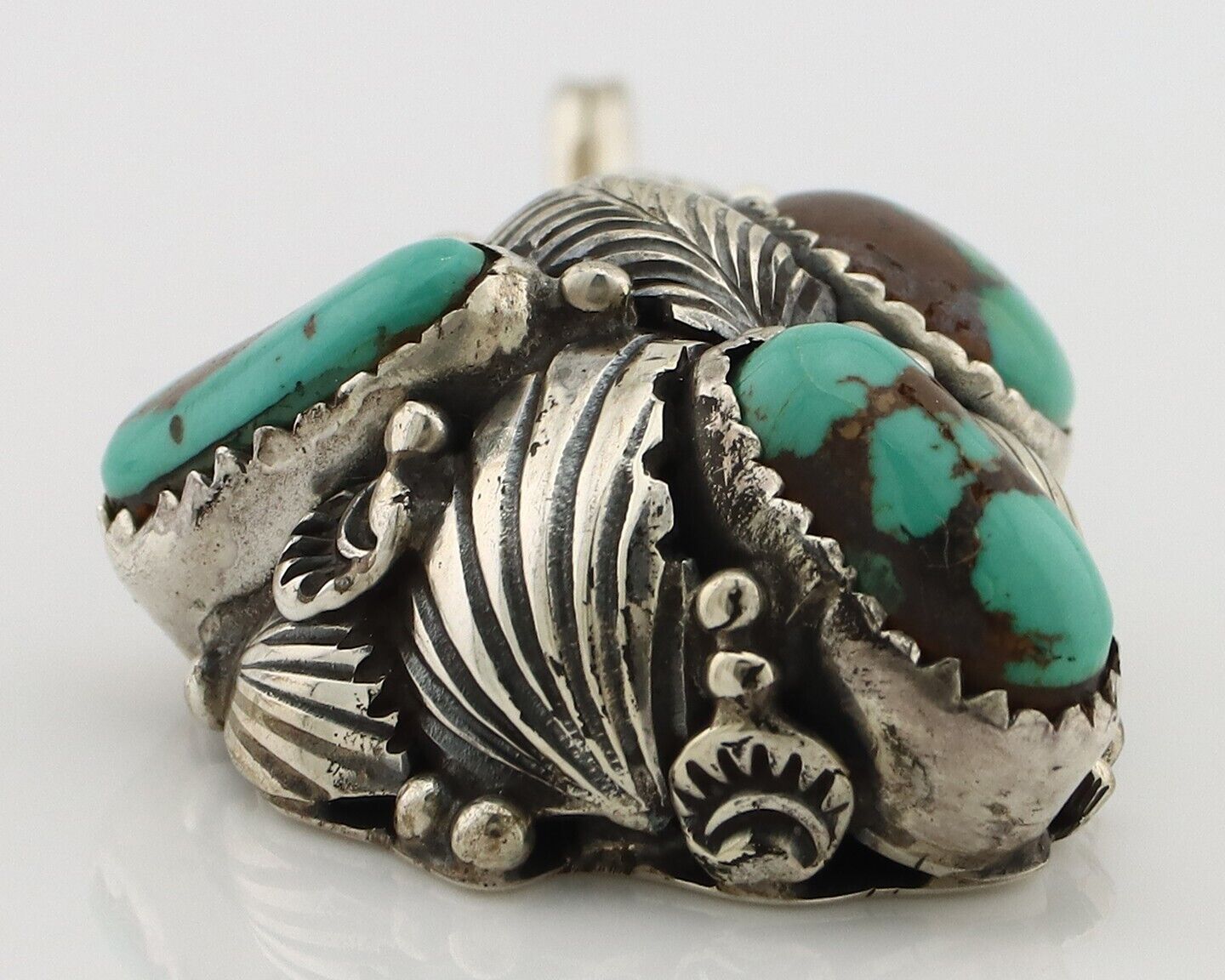 Navajo Pendant 925 Silver Natural Mined High Grade Turquoise Signed Tom Willeto