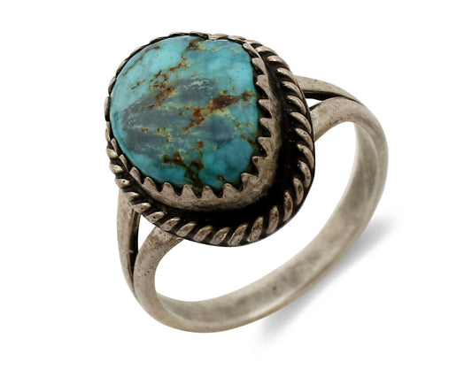 Navajo Ring .925 Silver Natural Blue Turquoise Native American Artist C.1980's