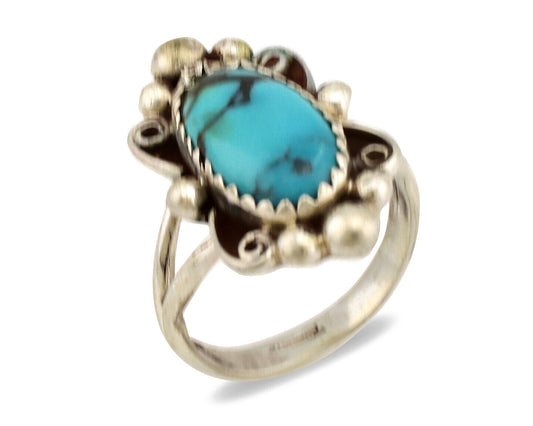 Navajo Ring .925 Silver Spiderweb Turquoise Native American Artist C.1980's