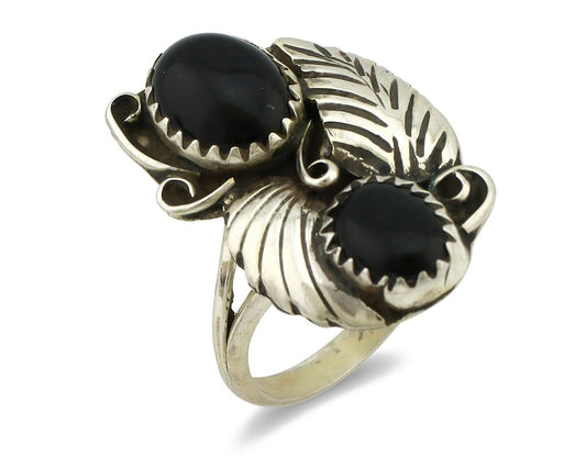 Navajo Ring 925 Silver Natural Mined Onyx Artist Signed T Thomas C.80's