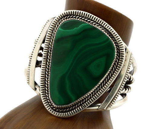 Santo Domingo Cuff Bracelet 925 Silver Malachite Signed Joseph De Vern Cortiz