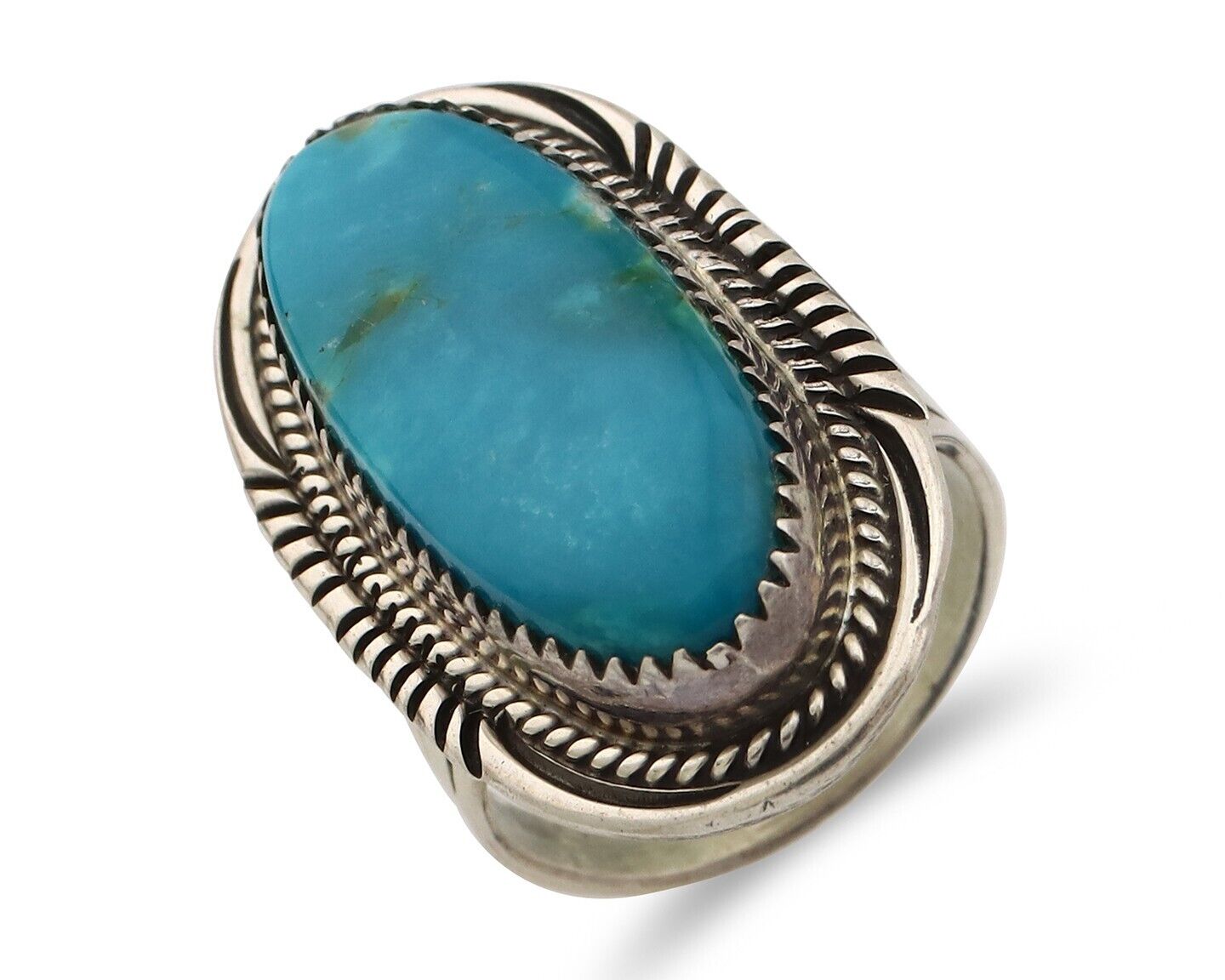 Navajo Ring 925 Silver Blue Gem Turquoise Artist Signed M Begay C.80's