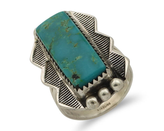 Navajo Ring .925 Silver Blue Gem Turquoise Artist Signed Spencer C.80's