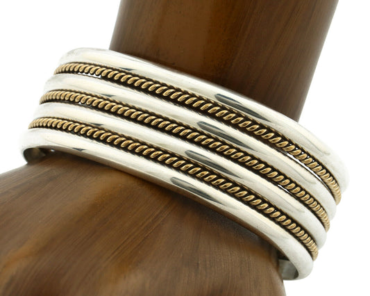 Navajo Bracelet SOLID .925 Silver & 12k Gold Filled Signed Tahe C.80's