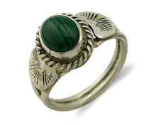 Navajo Ring 925 Silver Natural Mined Malachite Native American Artist C.80's