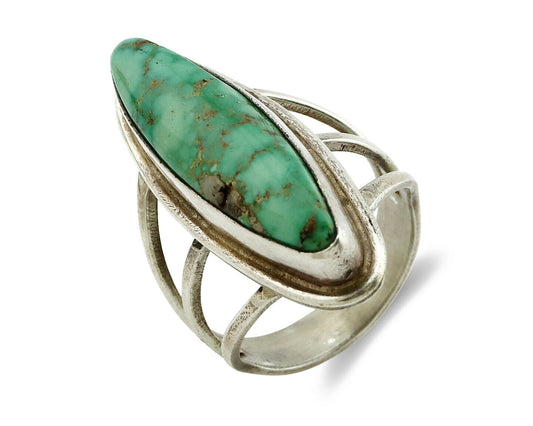 Navajo Ring .925 Silver Natural Mined Green Turquoise Artist Signed P C.80's