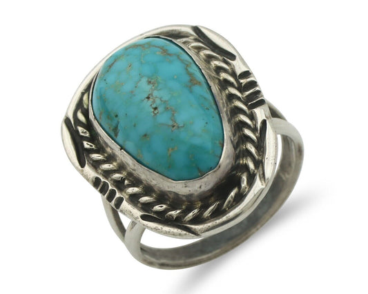 Navajo Ring .925 Silver Natural Blue Turquoise Native American Artist C.80's
