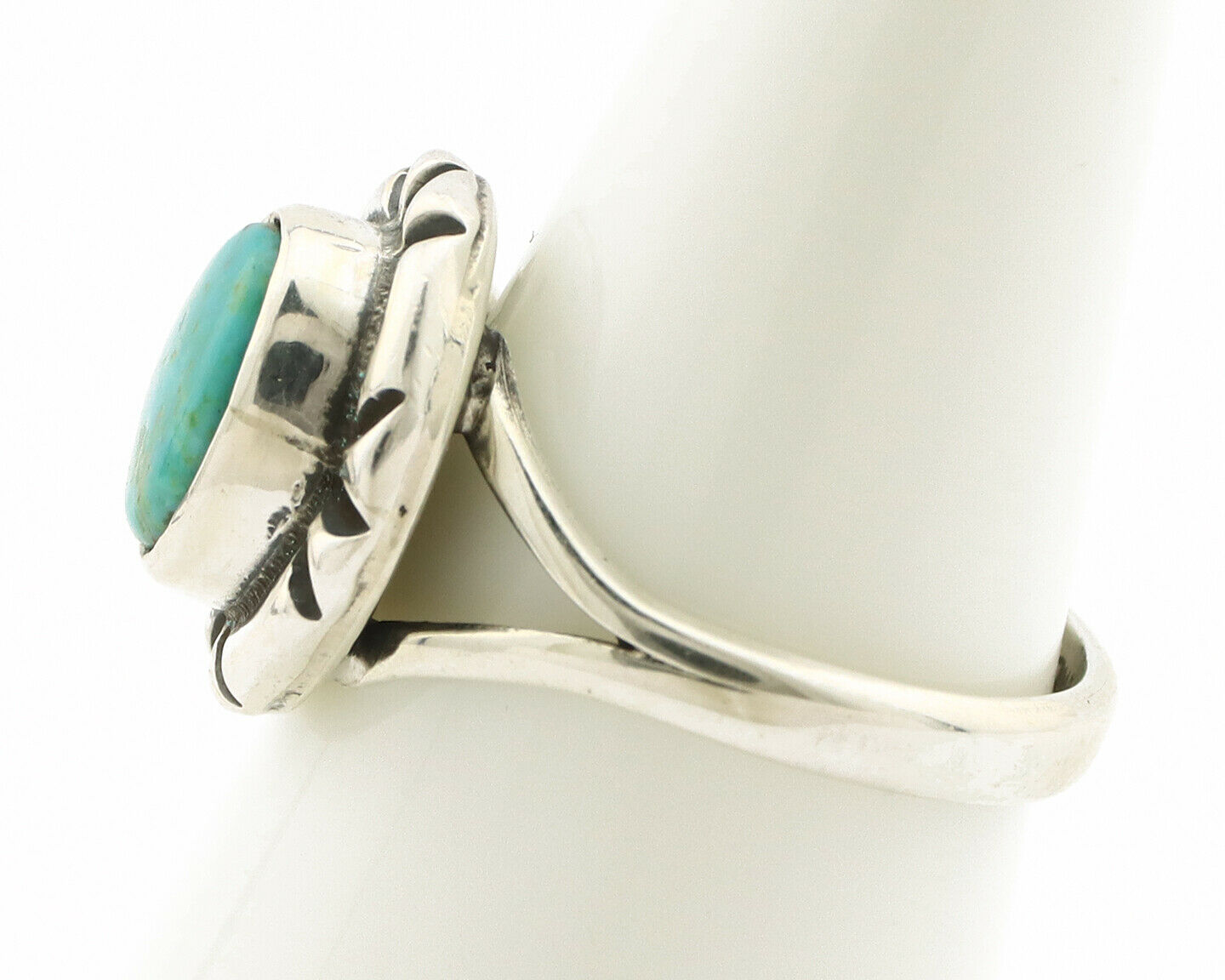 Navajo Ring .925 Silver Kingman Turquoise Artist Signed Gecko C.90's