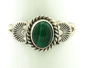 Navajo Ring 925 Silver Natural Mined Malachite Native American Artist C.80's