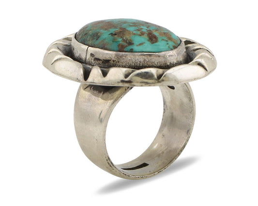 Navajo Ring 925 Silver Kingman Turquoise Native Artist Signed C Montoya C.80's
