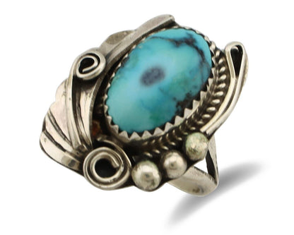 Navajo Ring 925 Silver Sleeping Beauty Turquoise Signed Justin Morris C.80's
