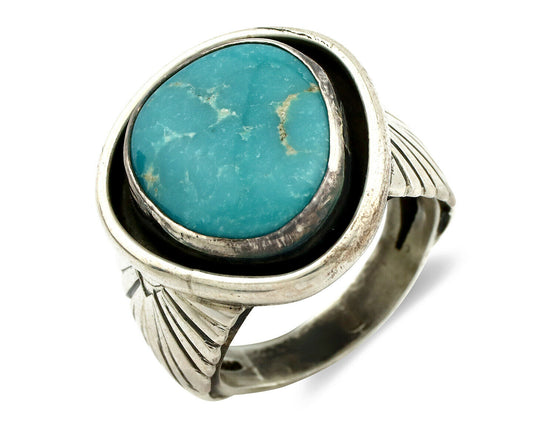 Navajo Ring .925 Silver Blue Gem Turquoise Artist Signed DZ C.80's