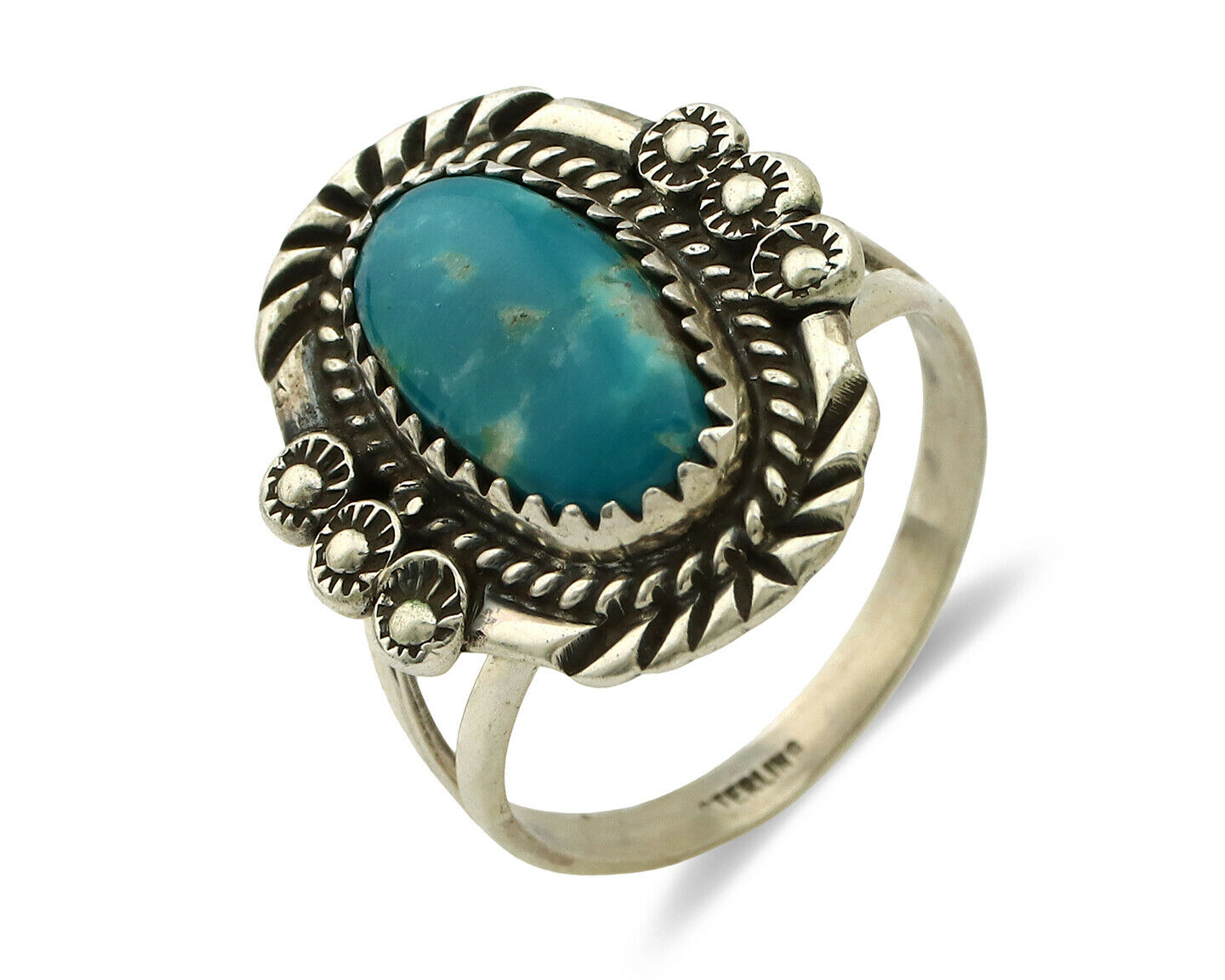 Navajo Ring .925 Silver Blue Turquoise Native American Artist C.1980's