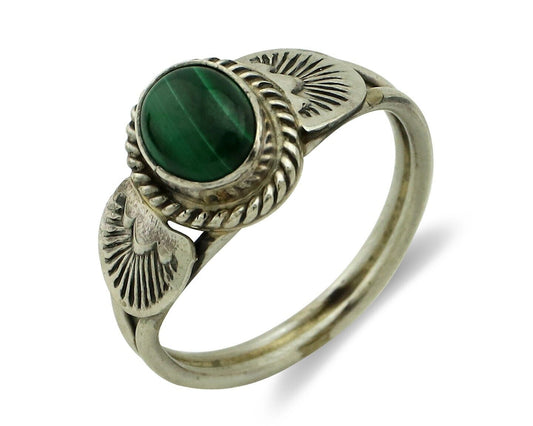 Navajo Ring 925 Silver Natural Mined Malachite Native American Artist C.80's