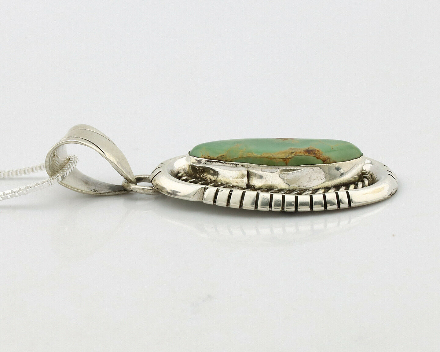 Navajo Necklace .925 Silver Green Turquoise Signed AE C.1980's